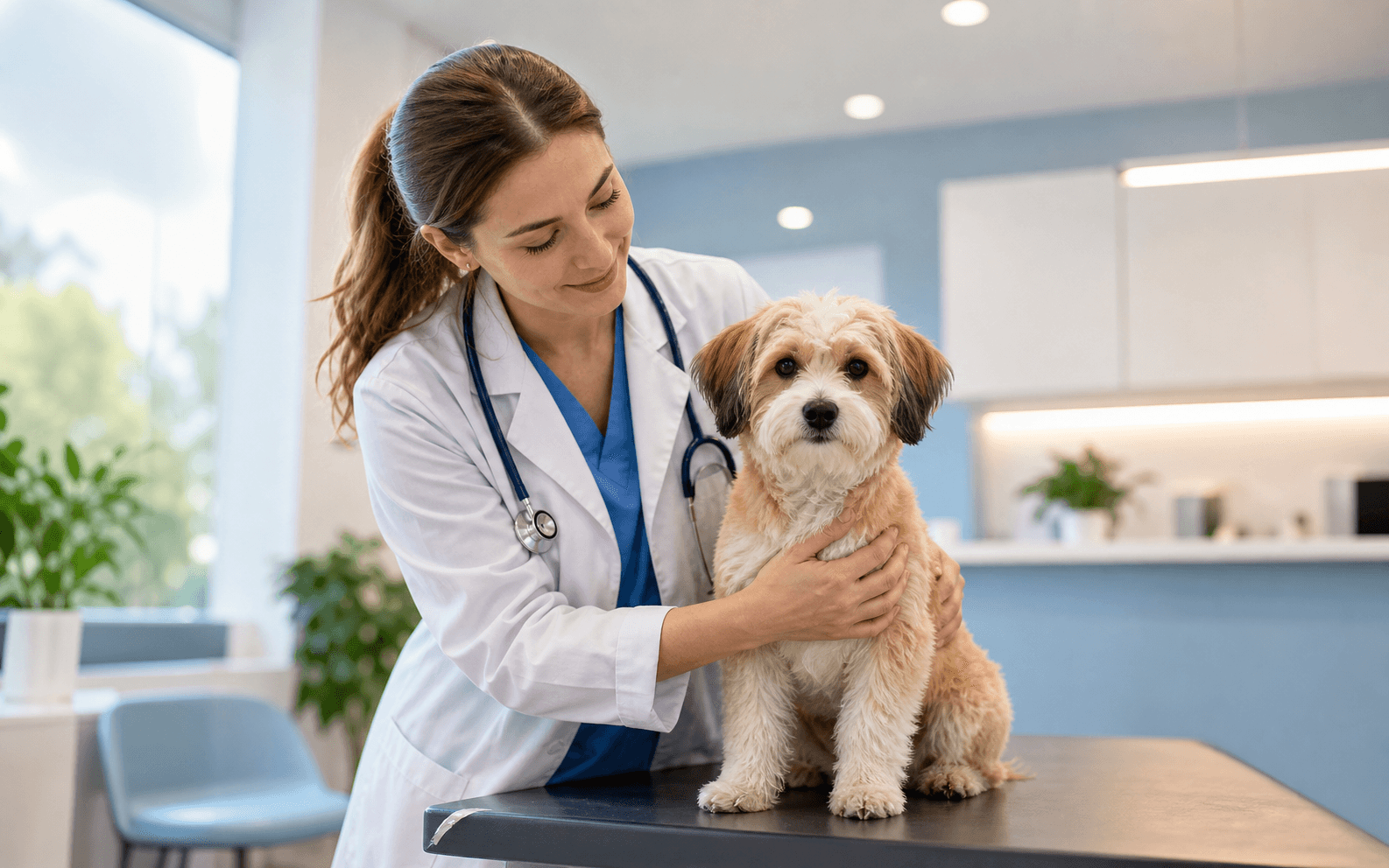 Veterinary care team helping a pet